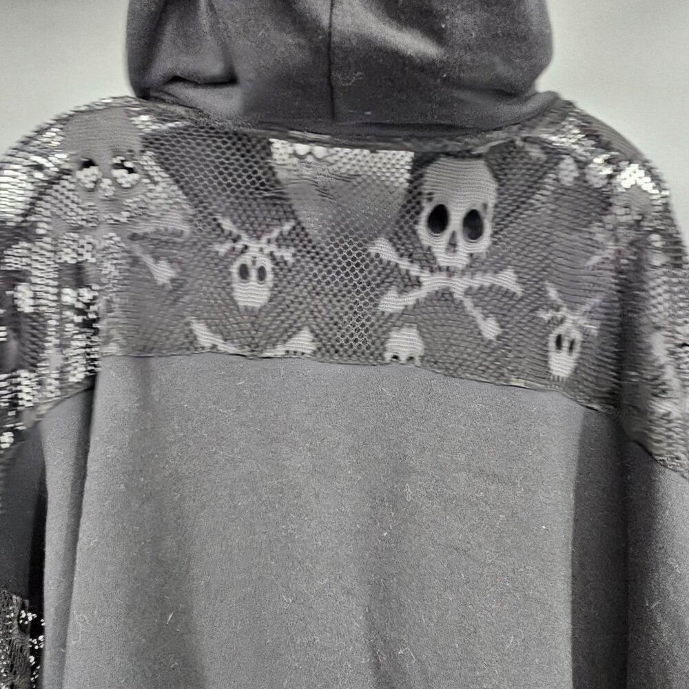 Skull Crossbones Mesh Hoodie Shirt Womens 2XL XXL Black Sheer Goth Punk Rock - Picture 11 of 13